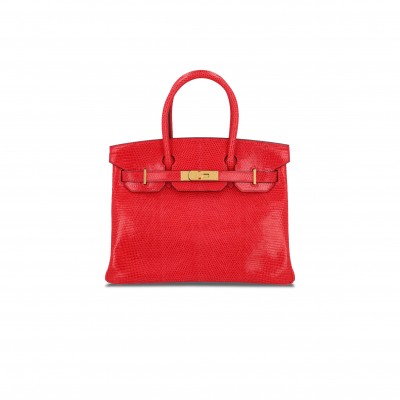 HERMÈS MASTER BIRKIN 30 LIZARD RED GOLD BUCKLE H028352CA53 (30*22*16cm)
